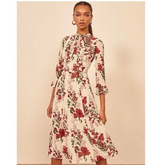 Reformation Dresses & Skirts - Reformation Red and White Midi Dress
